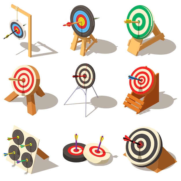 Target with arrow icons set. Isometric illustration of 9 target with arrow logo vector icons for web