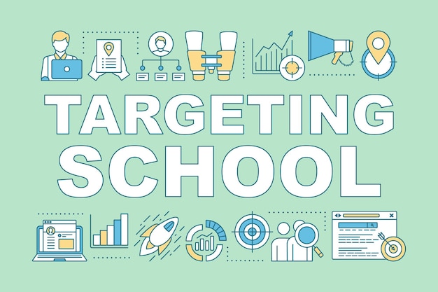 Targeting school tea word concepts banner. Presentation, website. Isolated lettering typography idea with linear icons. Digital marketing, business strategy vector outline illustration