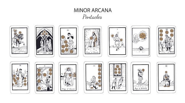 Vector tarot card vector deck minor arcana pentacles occult esoteric spiritual tarot isolated colored