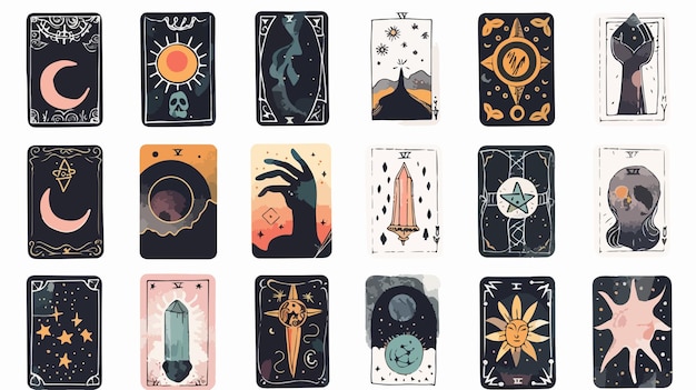 Vector tarot cards deck set with esoteric elements collection