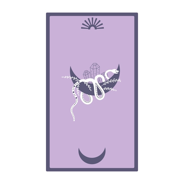 Tarot cards with moon phases and snakes isolated on a white background Celestial magic for occult and divination Purple minimalism cards Serpent with moon Flat vector illustration