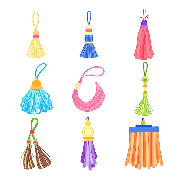 Tassel rope set cartoon vector illustration