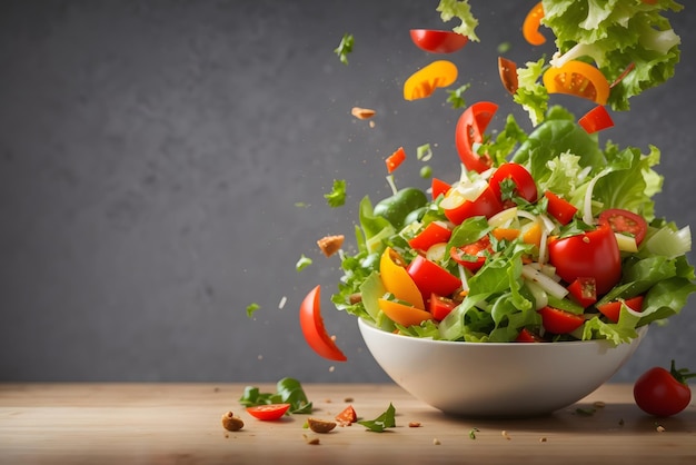 Tasty fresh salad with vegetables in the bowl