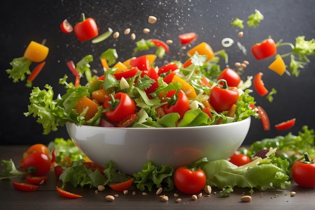 Tasty fresh salad with vegetables in the bowl