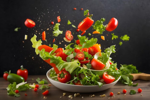 Vector tasty fresh salad with vegetables in the bowl