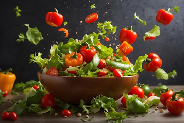 Vector tasty fresh salad with vegetables in the bowl