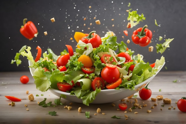 Tasty fresh salad with vegetables in the bowl