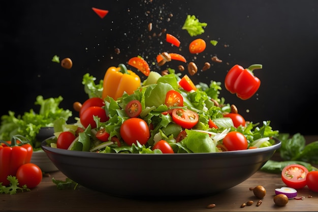 Vector tasty fresh salad with vegetables in the bowl