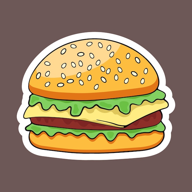 Tasty hamburger or cheeseburger fast food sticker icon vector design element hand drawn