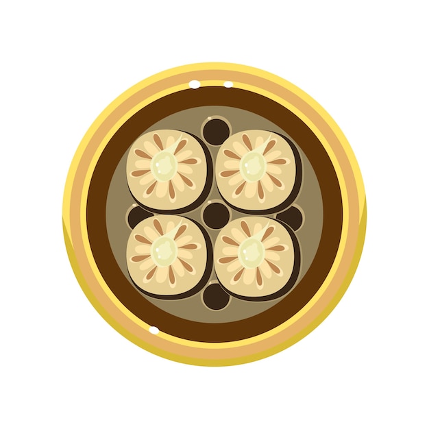 Tasty Homemade Pie Decorated with Cookies Served Food. Colourful Vector Illustration