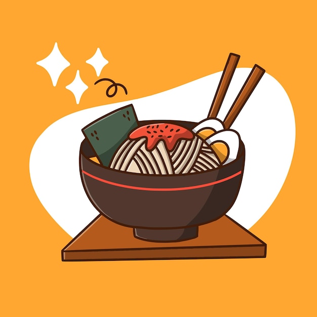 tasty looking bowl of ramen  japanese food meal doodle vector illustration