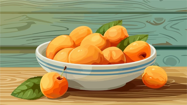 Tasty Ripe Apricots in Bowl on Wooden Table