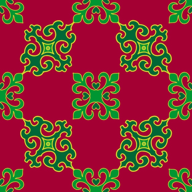 Vector tatar seamless pattern islamic tulip floral geometry culture of the tatar people symbols of green and red