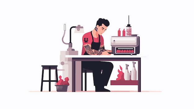 Tattoo Artist Working Flat Icon Professional Illustration