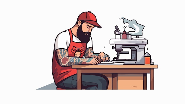 Tattoo Artist Working Flat Icon Professional Illustration