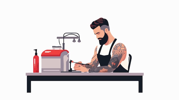 Vector tattoo artist working flat icon professional illustration