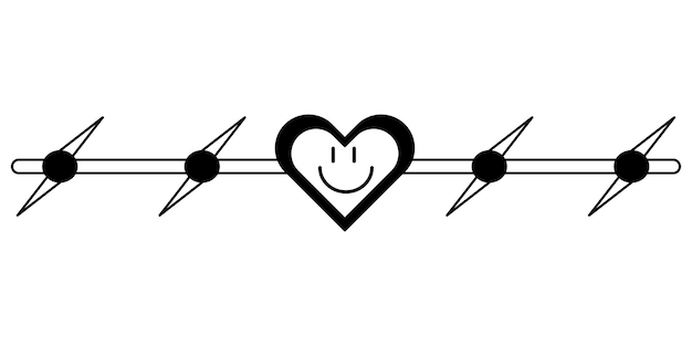 Tattoo barbed wire with a heart in the style of the 90s 2000s Black and white single object illustration