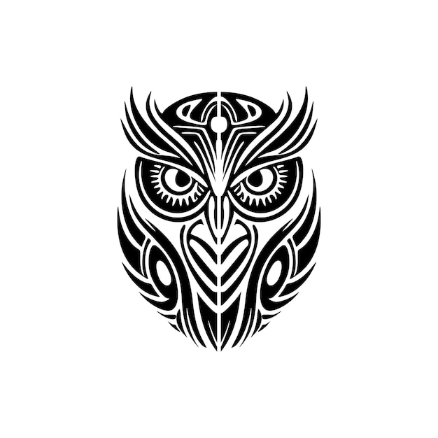 Tattoo of a black white owl adorned with Polynesian designs