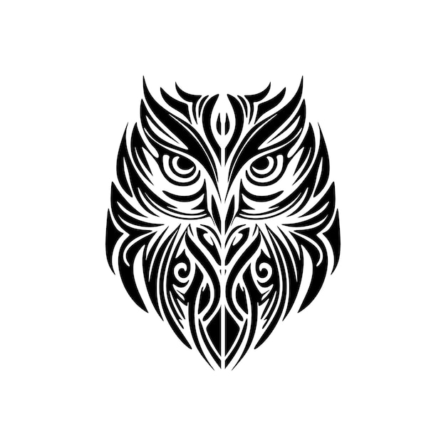 Tattoo of a black and white owl adorned with Polynesian designs