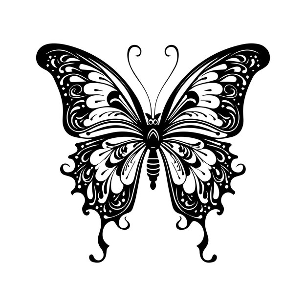 Tattoo butterfly line art tribal black on white background butterfly tattoo isolated on white