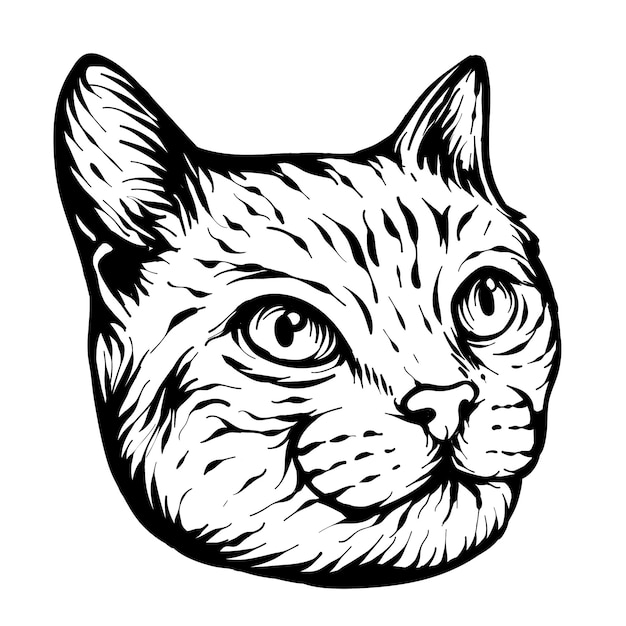 tattoo design cat black and white line art illustration