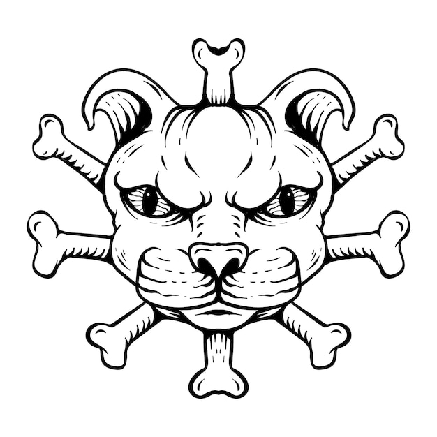 tattoo design dog with bone line art black and white