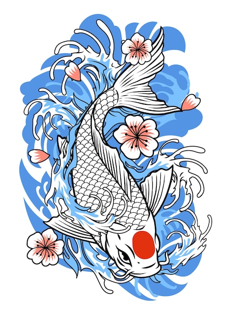 Tattoo design of koi fish in vintage style