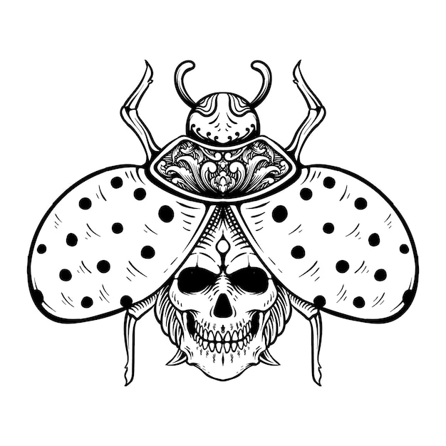 tattoo design red beetle skull line art