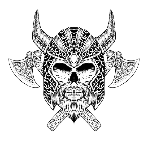 tattoo design skull viking valhalla black and white