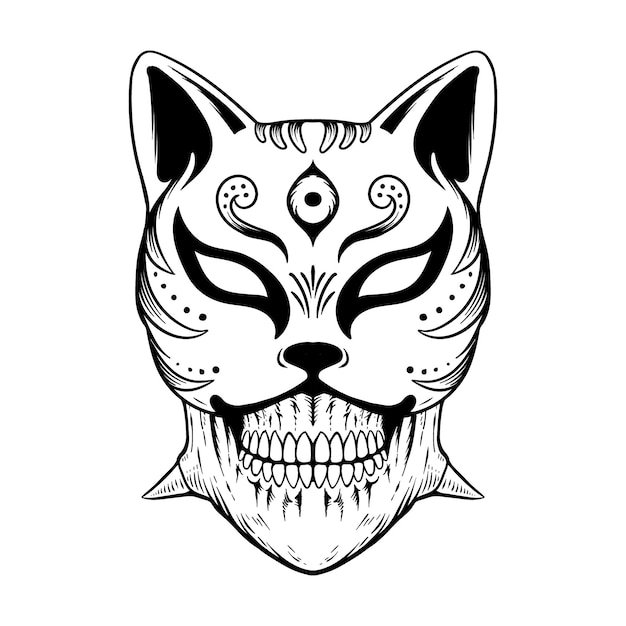 tattoo design skull with kitsune mask