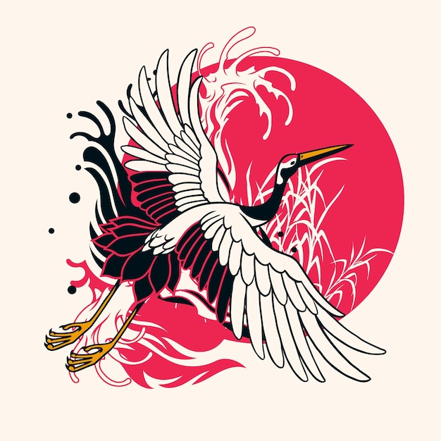 Tattoo design of Traditional Japanese Heron Bird