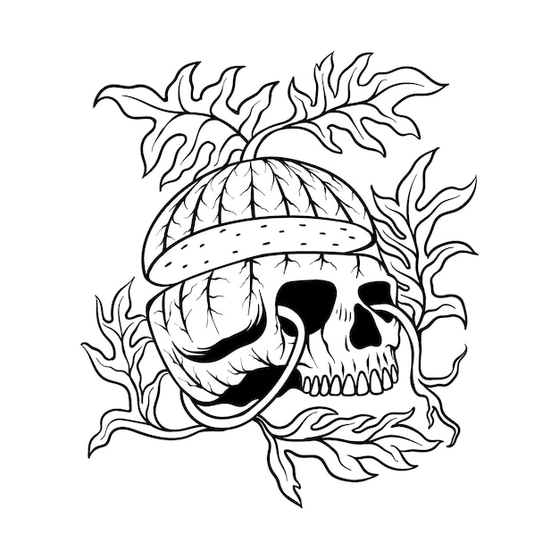 tattoo design watermelon skull line art black and white