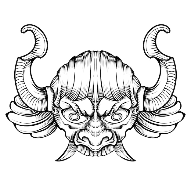 Tattoo oni mask horned tribal illustration vector