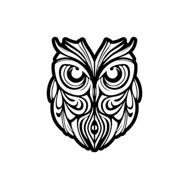 Tattoo of an owl with black and white colours and Polynesian designs