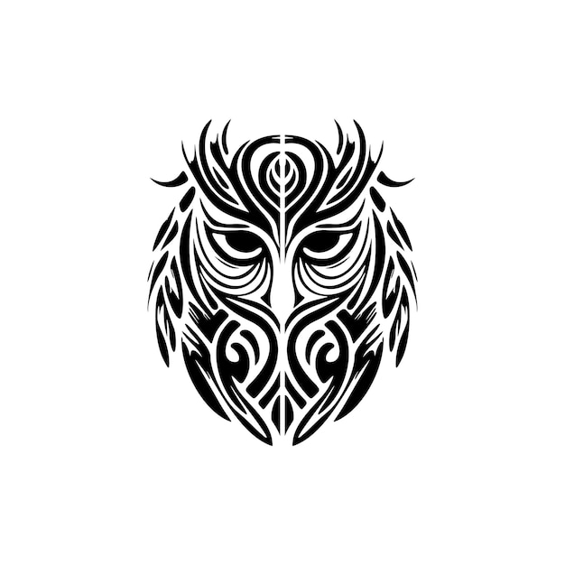 Tattoo of an owl with black and white Polynesian designs