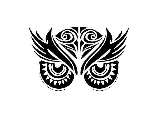 Tattoo of an owl with blackwhite and Polynesian designs