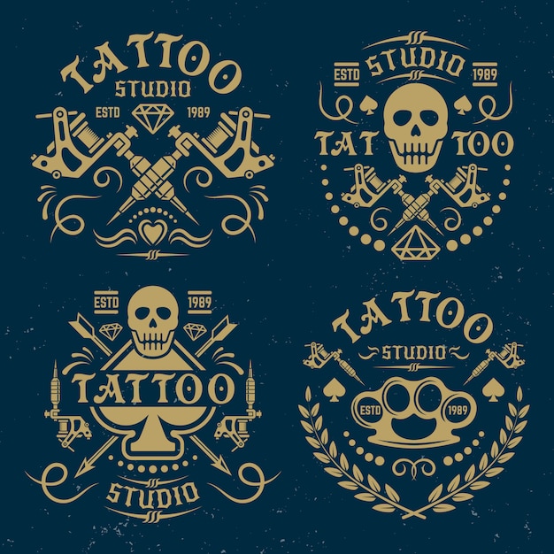 Tattoo studio set of vector vintage logos