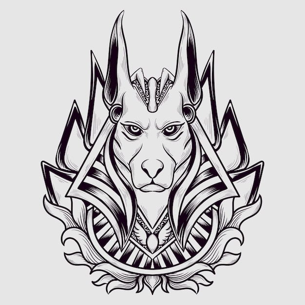 tattoo and t shirt design black and white hand drawn anubis engraving ornament