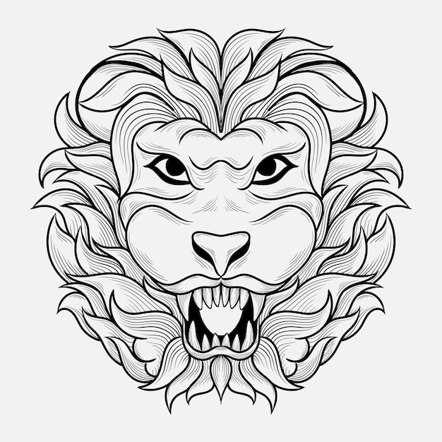 tattoo and t shirt design black and white hand drawn lion