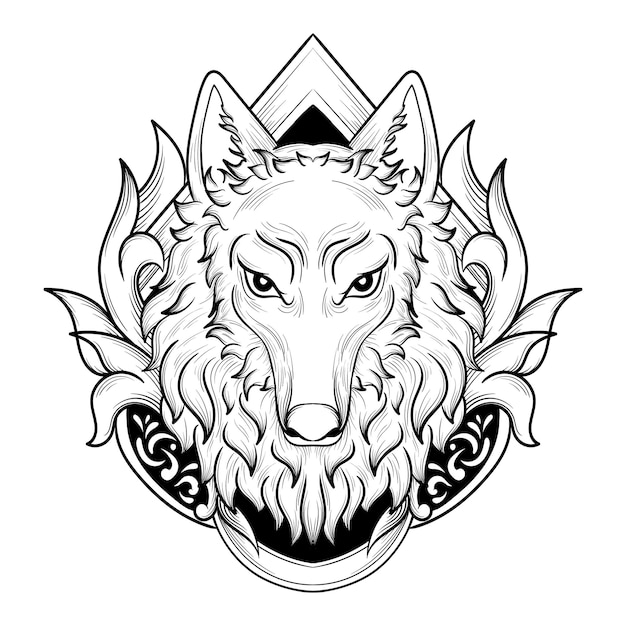 tattoo and t shirt design black and white hand drawn wolf engraving ornament