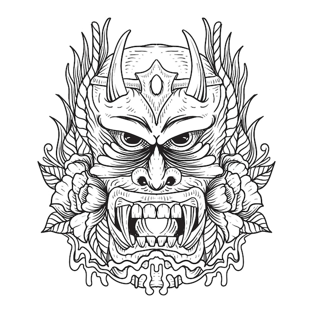 tattoo and t shirt design black and white oni mask japanese premium vector