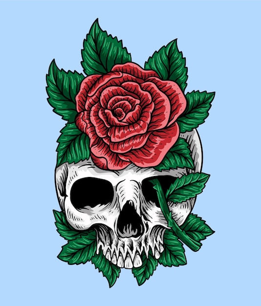 tattoo and t shirt design hand drawn skull and roses