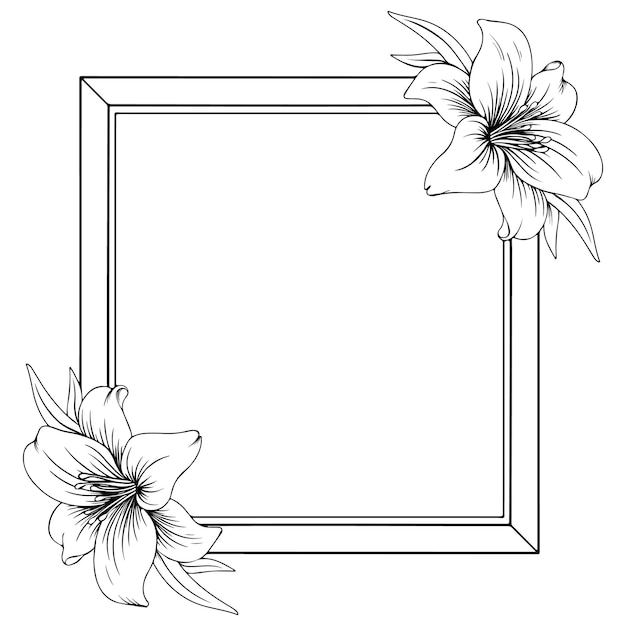 tattoo and tshirt design black and white hand drawn rectangle flower frame engraving ornament