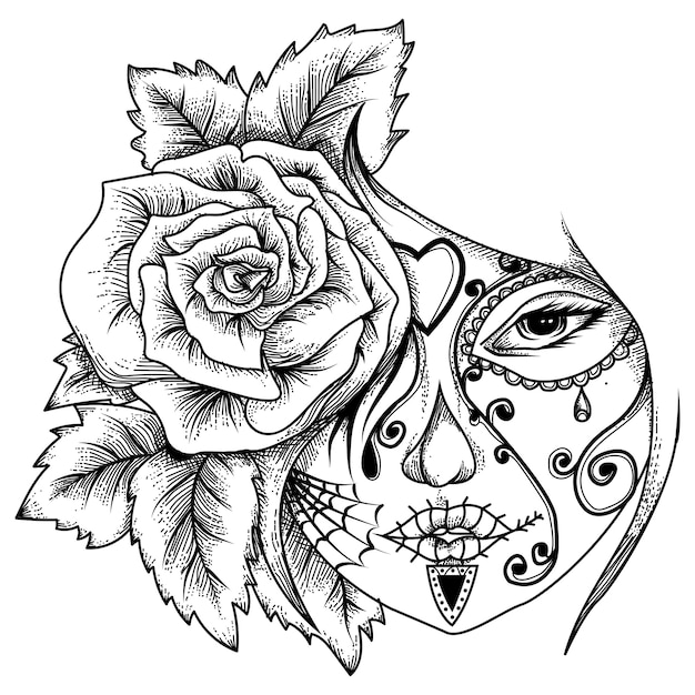 tattoo and tshirt design  women tatto with rose