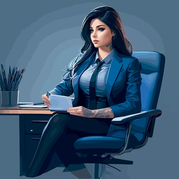 tattooed executive sitting on office chair illustration