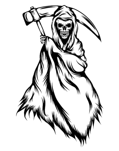 The tattoos illustration of the grim reaper with the black outlines