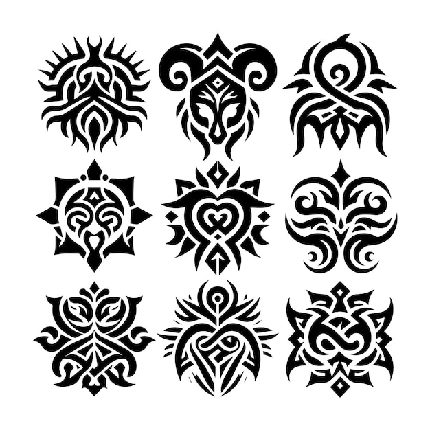 Tattoos tribal designs bundle collection in a white background