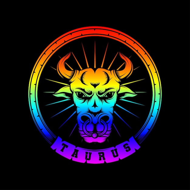 Taurus character vintage neon style illustration