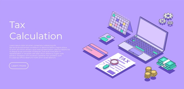 Tax calculation isometric landing page Financial management Online money concept Vector illustration concept