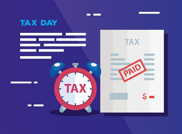 Tax day illustration with document and alarm clock